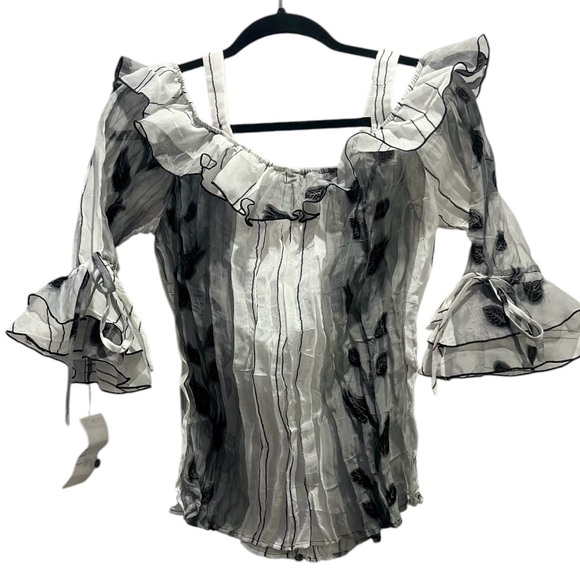 Jaipur Black and White Ruffled Blouse Medium - Picture 6 of 12